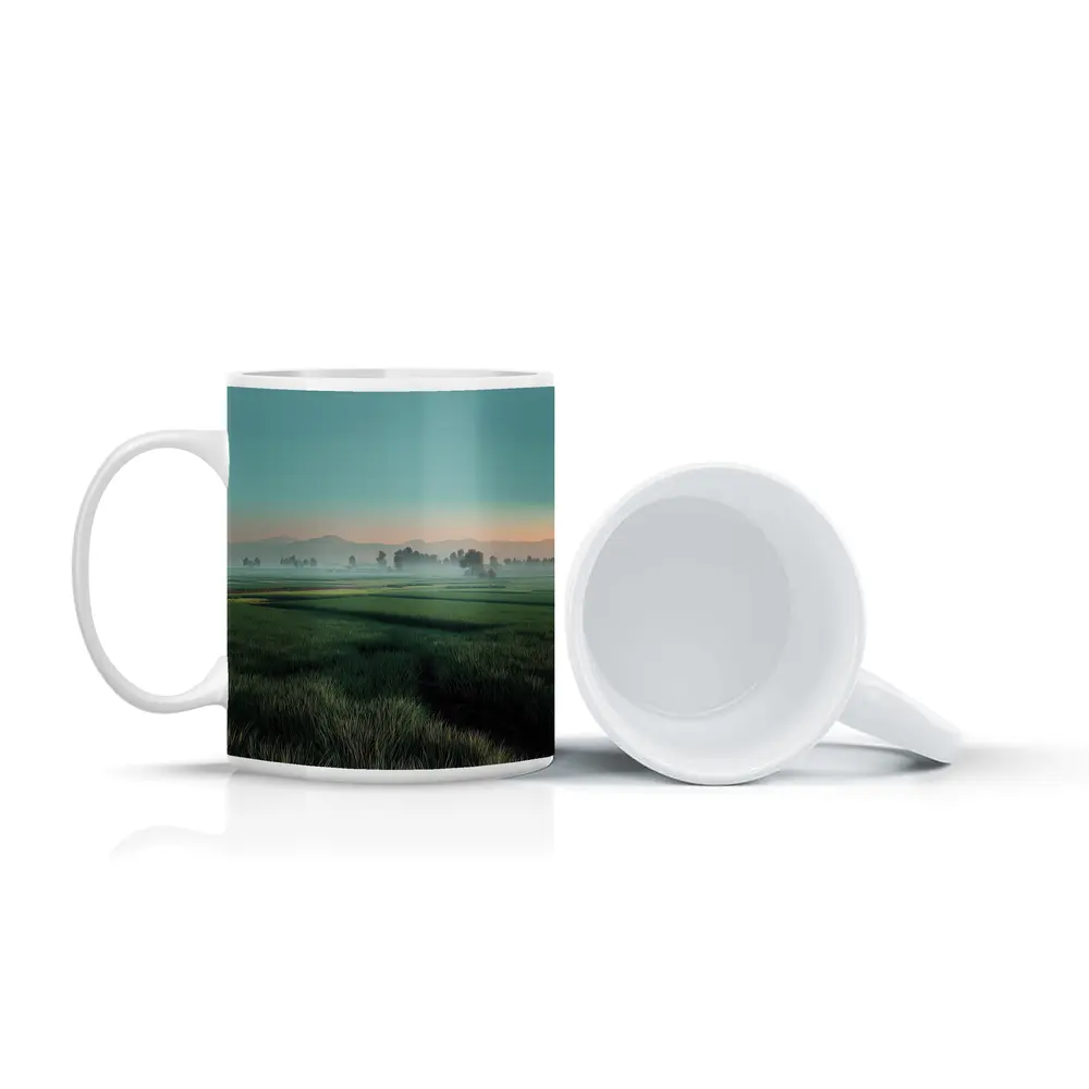 Misty Rice Fields at Early Morning Dawn – Mugs