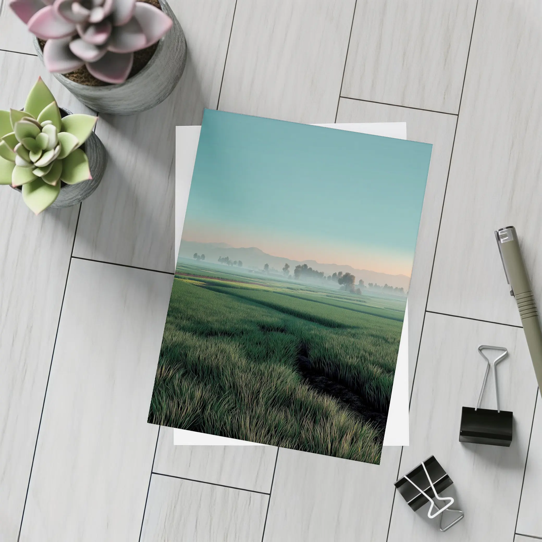 Misty Rice Fields at Early Morning Dawn – Postcards