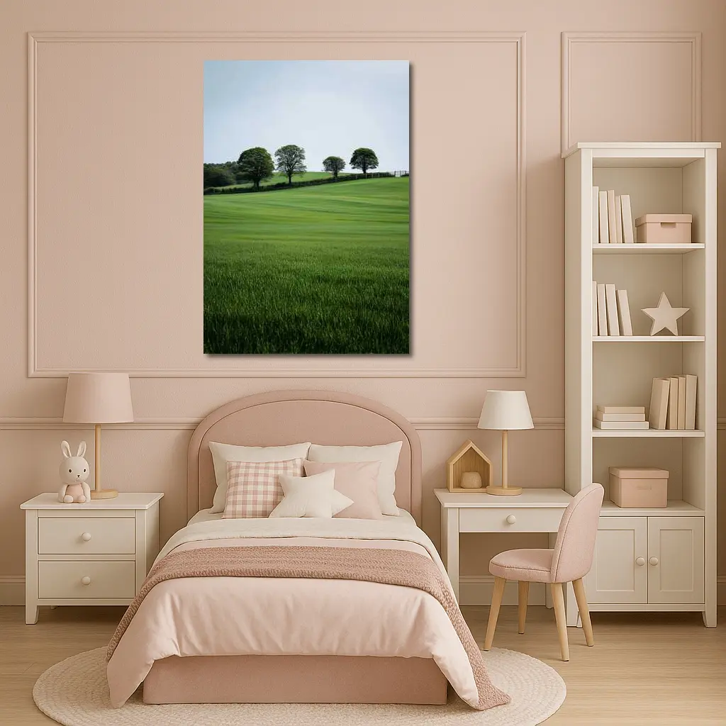 Green Rolling Fields With Trees Landscape – Wall Art