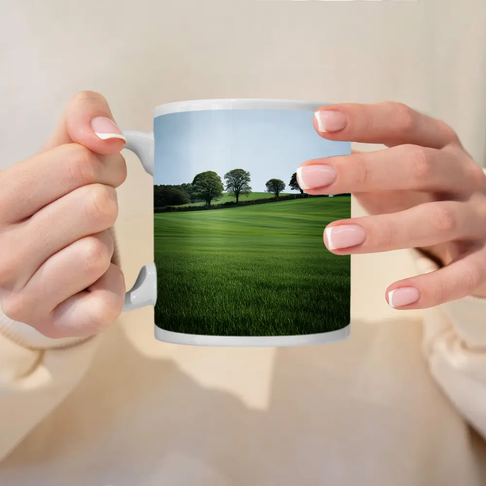 Green Rolling Fields With Trees Landscape – Mugs