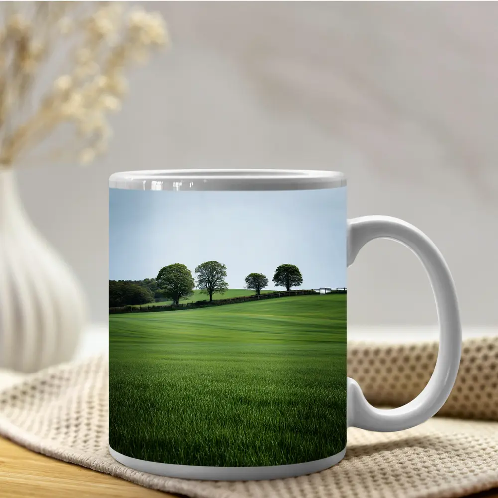 Green Rolling Fields With Trees Landscape – Mugs