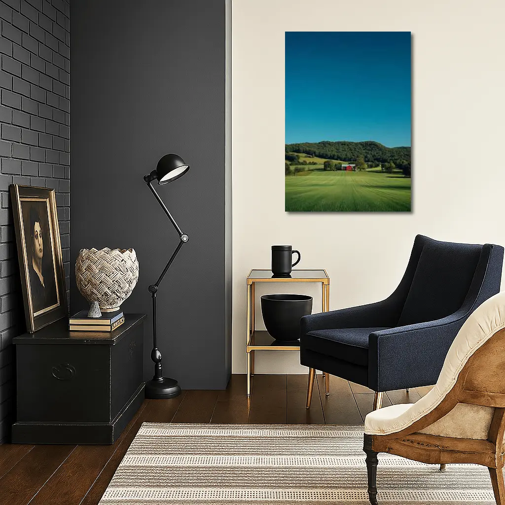 Red Barn Green Fields Rolling Hills Landscape – Wall Art