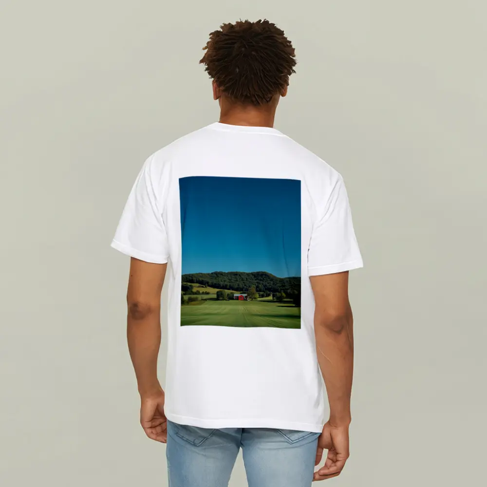 Red Barn Green Fields Rolling Hills Landscape – T-Shirts