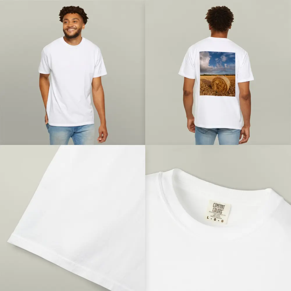 Hay Bale Golden Harvested Field Blue Sky – T-Shirts