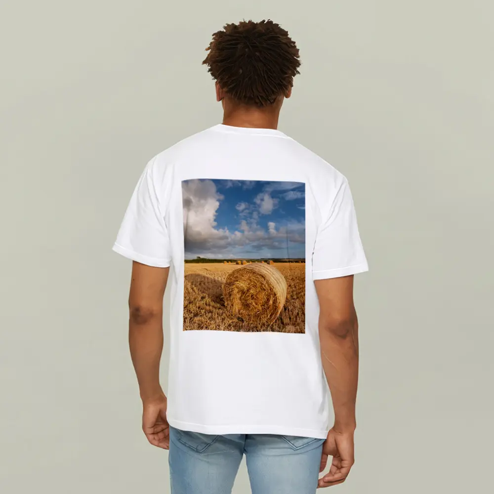 Hay Bale Golden Harvested Field Blue Sky – T-Shirts