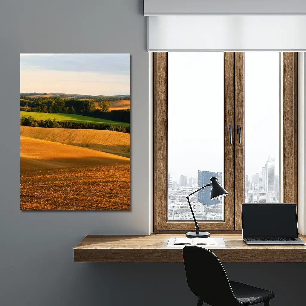 Golden Rolling Fields Green Trees Countryside – Wall Art