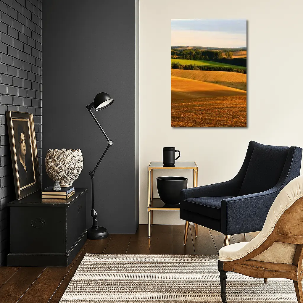 Golden Rolling Fields Green Trees Countryside – Wall Art