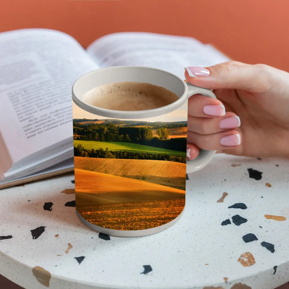 Golden Rolling Fields Green Trees Countryside – Mugs
