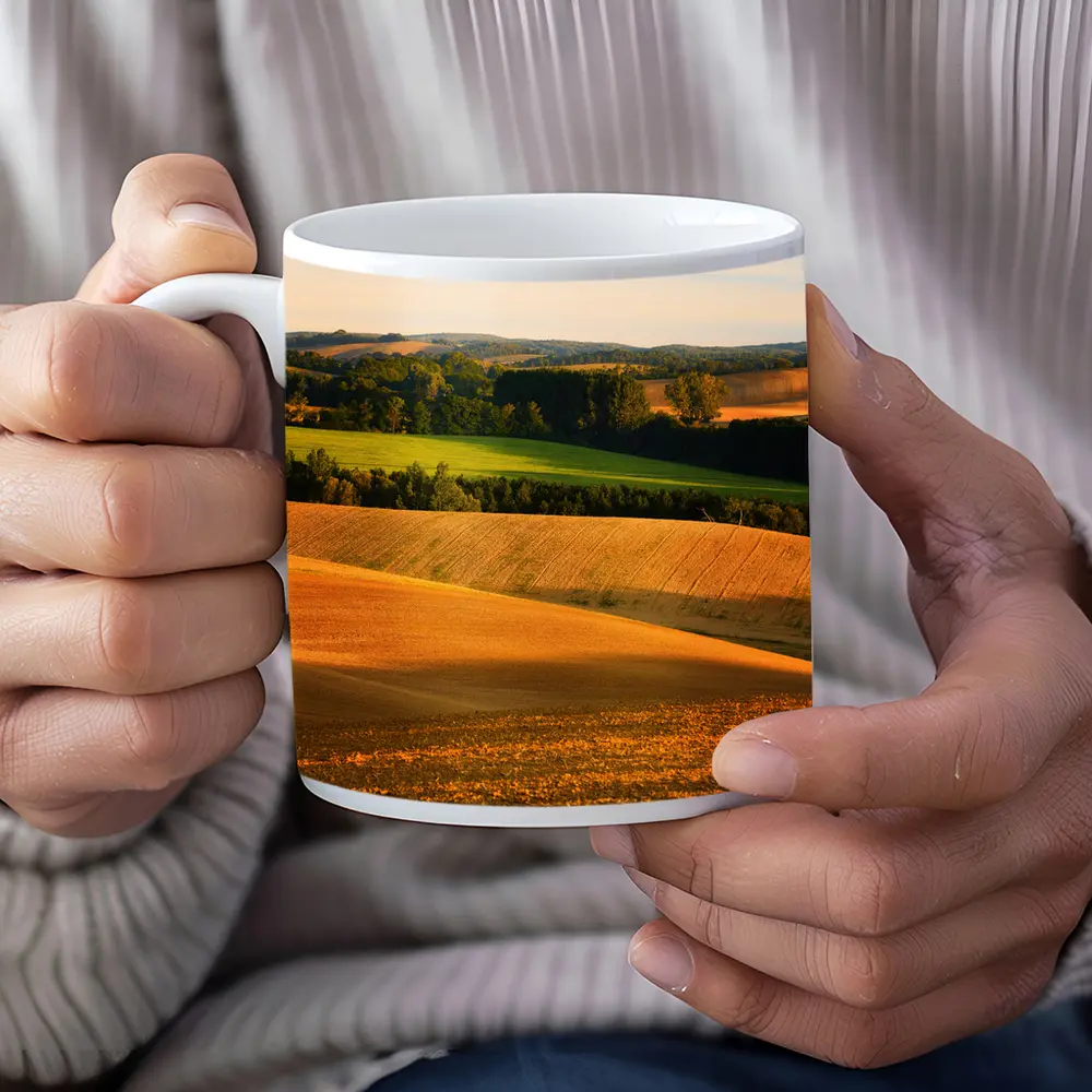 Golden Rolling Fields Green Trees Countryside – Mugs