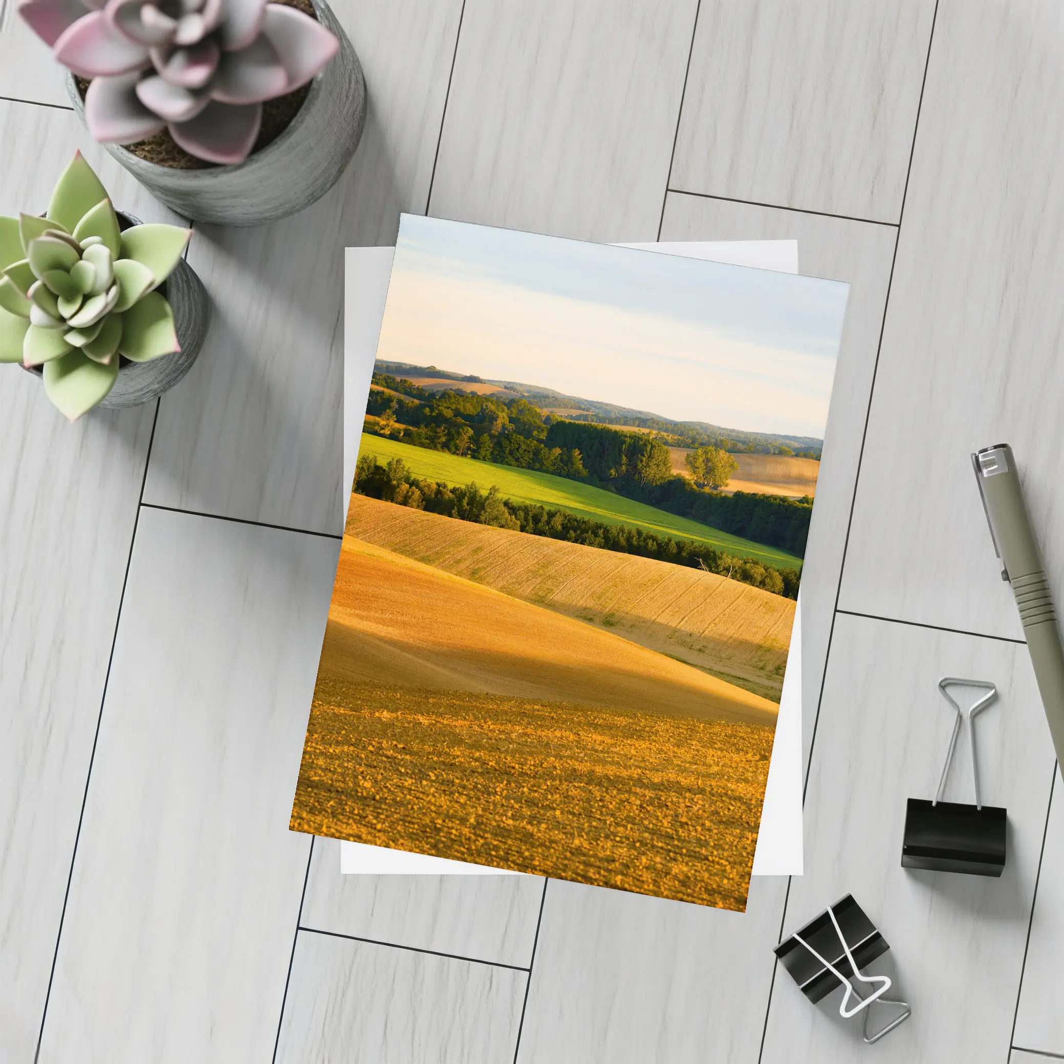 Golden Rolling Fields Green Trees Countryside – Postcards