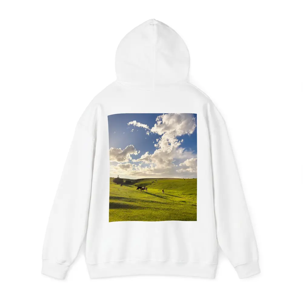 Cows Grazing Green Rolling Hills Sunny Sky – Hoodies