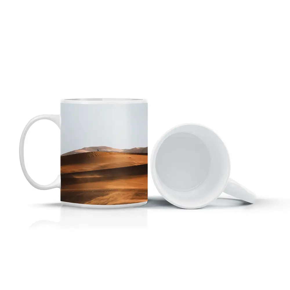 Lone Figure Walking Desert Sand Dunes – Mugs