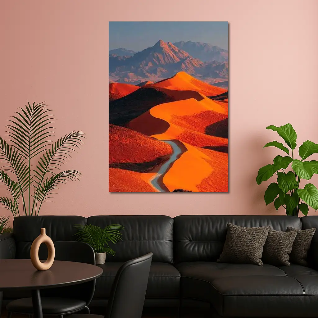 Orange Desert Dunes Winding Road Mountain – Wall Art