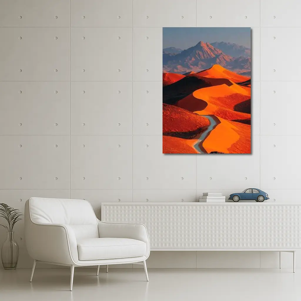 Orange Desert Dunes Winding Road Mountain – Wall Art