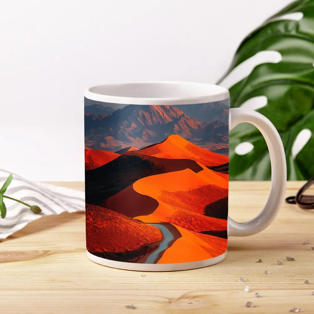 Orange Desert Dunes Winding Road Mountain – Mugs