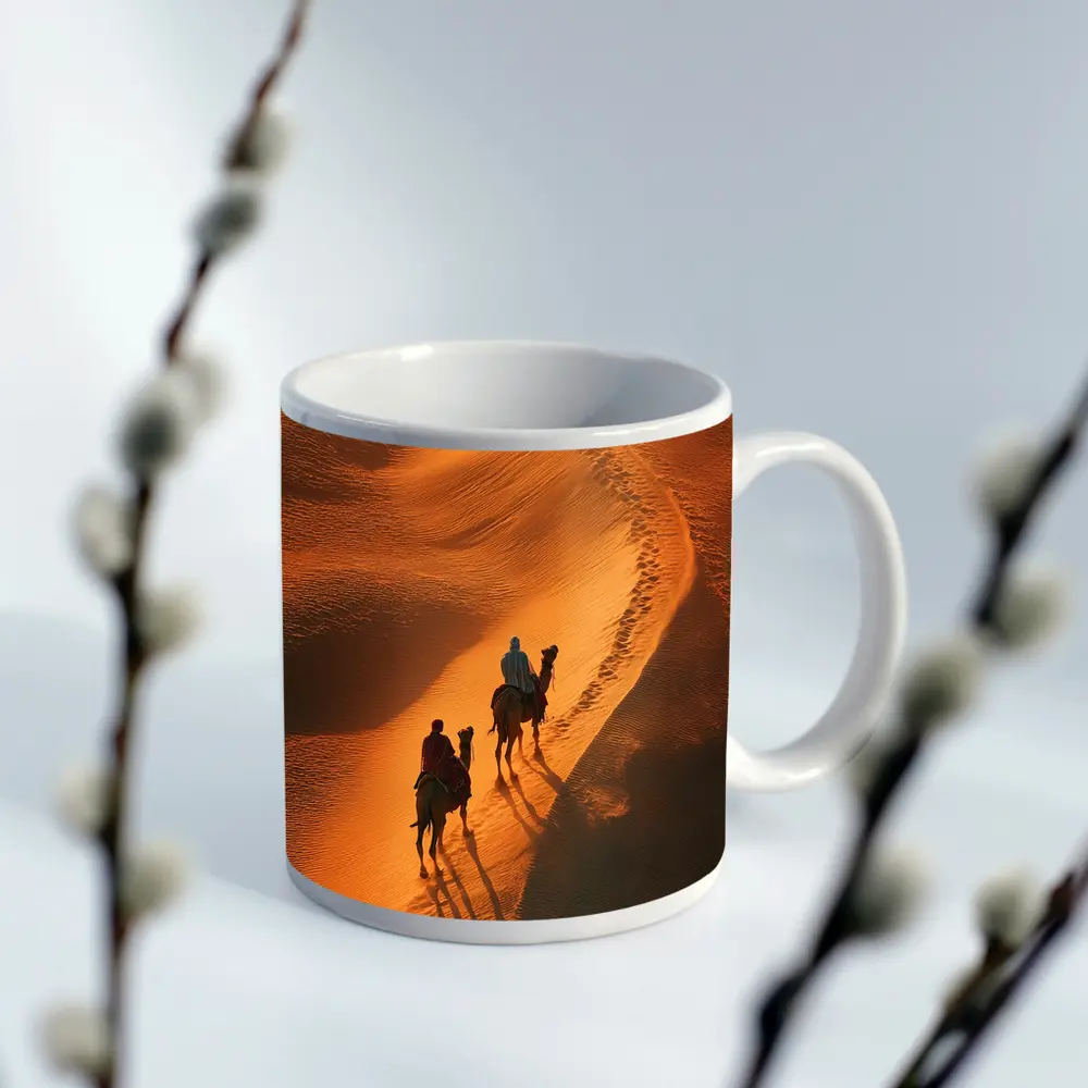 Camel Riders Crossing Golden Desert Dunes – Mugs