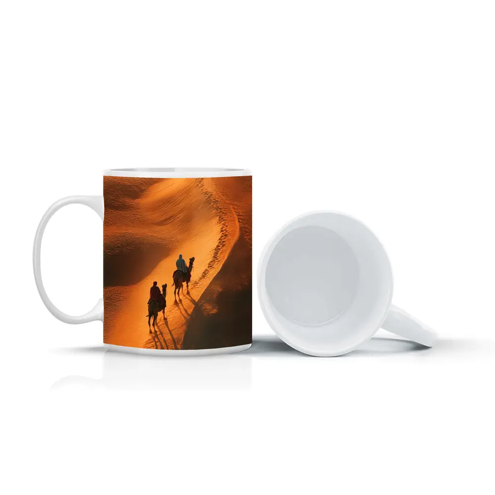 Camel Riders Crossing Golden Desert Dunes – Mugs