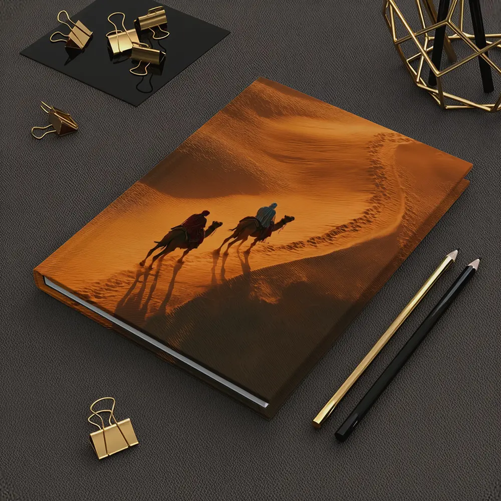 Camel Riders Crossing Golden Desert Dunes – Notebooks