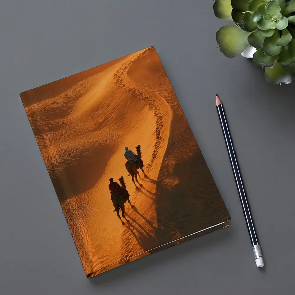 Camel Riders Crossing Golden Desert Dunes – Notebooks