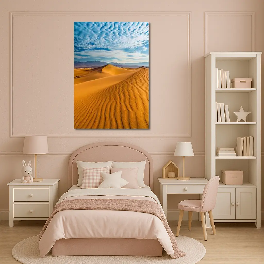 Golden Sand Dunes Blue Cloudy Sky – Wall Art
