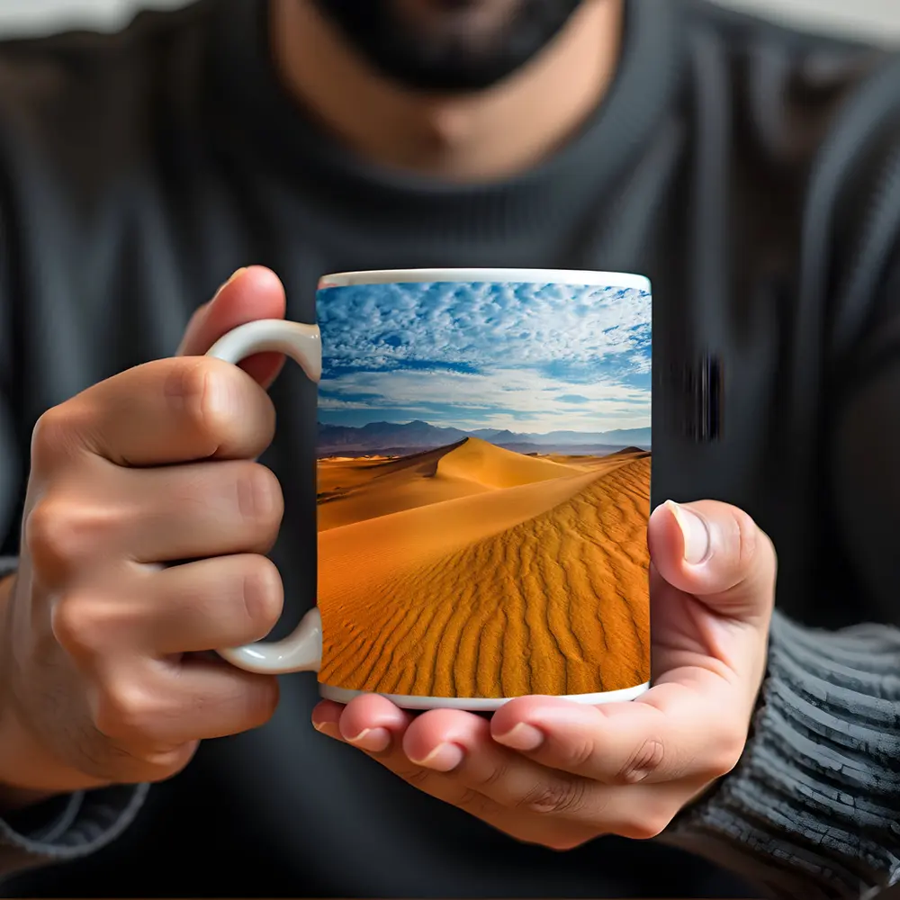 Golden Sand Dunes Blue Cloudy Sky – Mugs