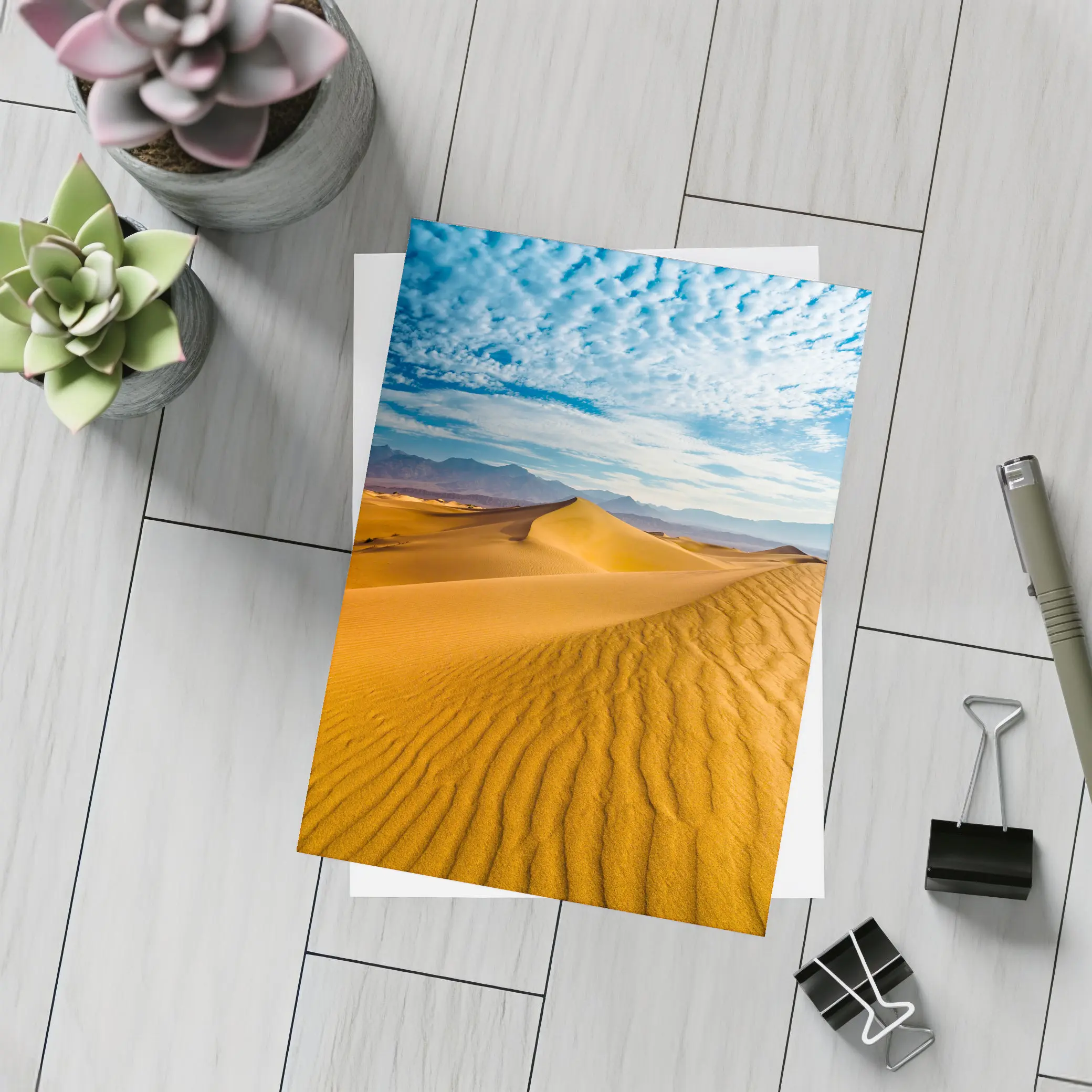 Golden Sand Dunes Blue Cloudy Sky – Postcards