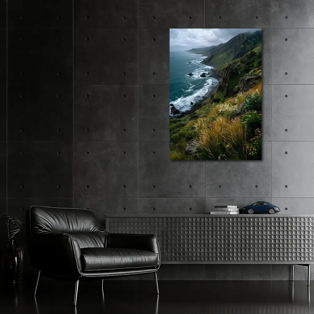 Rugged Coastal Cliffs Wild Grass Ocean View – Wall Art