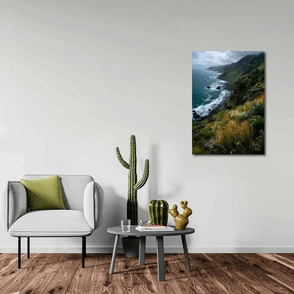 Rugged Coastal Cliffs Wild Grass Ocean View – Wall Art