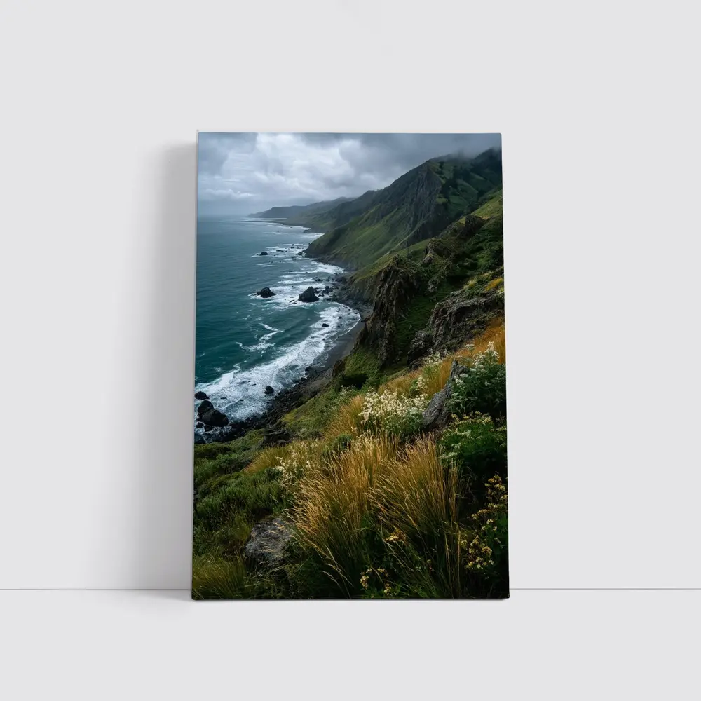 Rugged Coastal Cliffs Wild Grass Ocean View – Wall Art