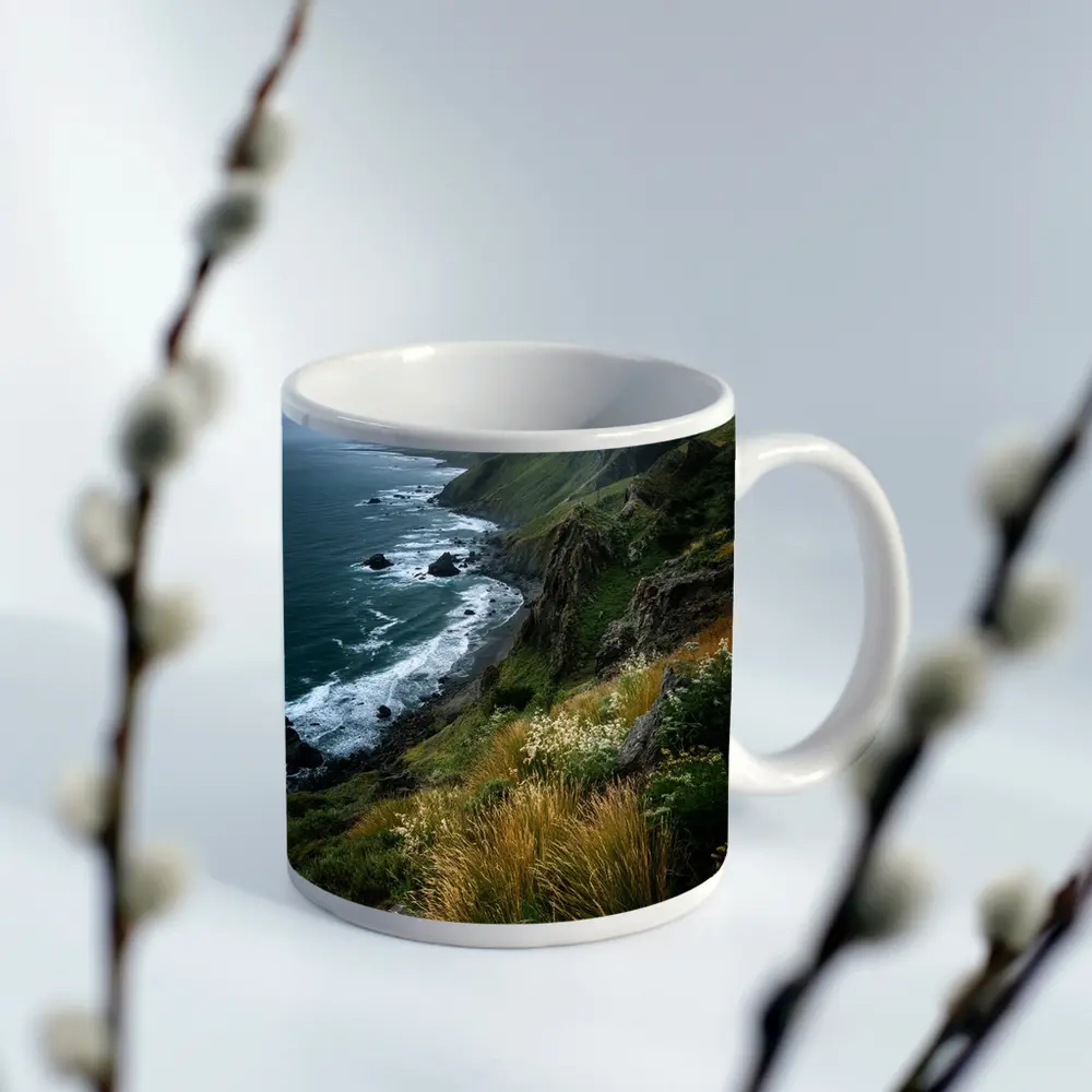 Rugged Coastal Cliffs Wild Grass Ocean View – Mugs