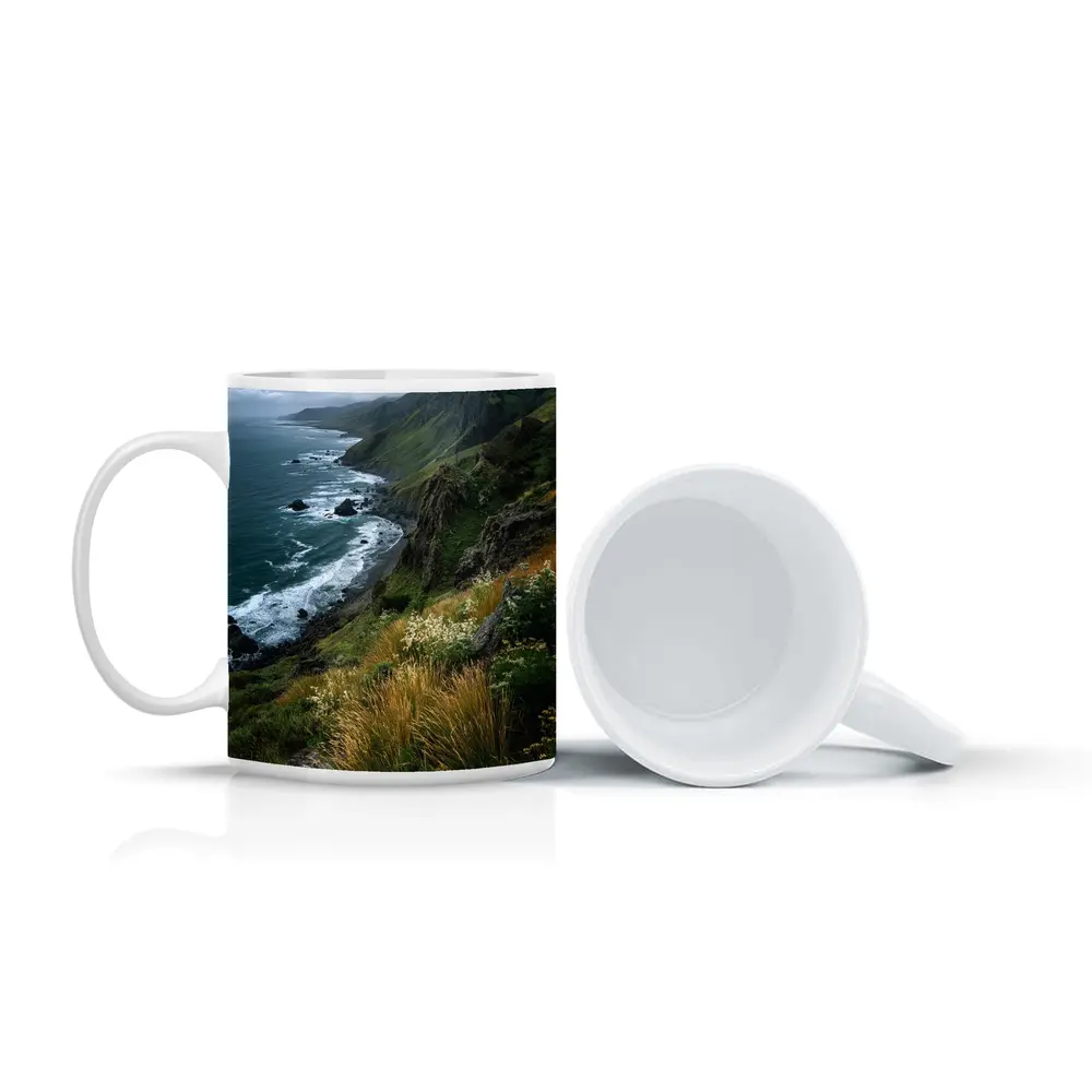 Rugged Coastal Cliffs Wild Grass Ocean View – Mugs
