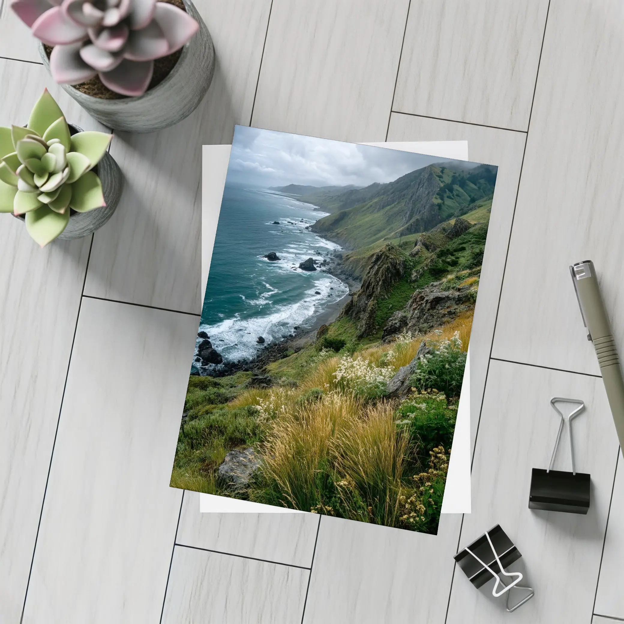 Rugged Coastal Cliffs Wild Grass Ocean View – Postcards