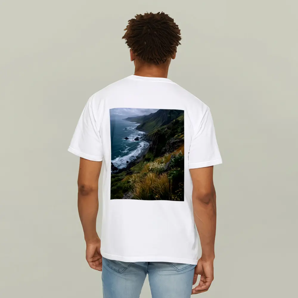 Rugged Coastal Cliffs Wild Grass Ocean View – T-Shirts