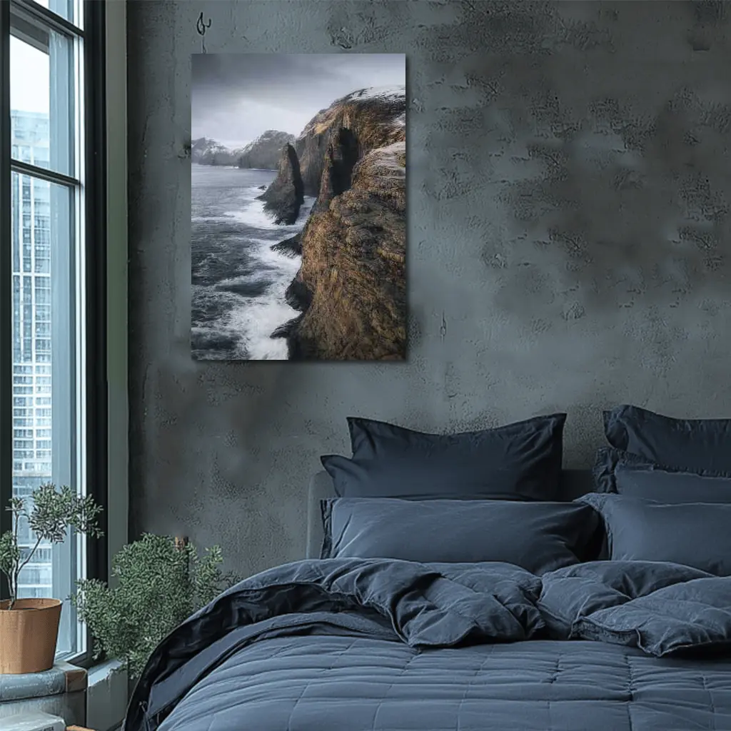 Rocky Coastal Cliffs Winter Ocean Waves – Wall Art