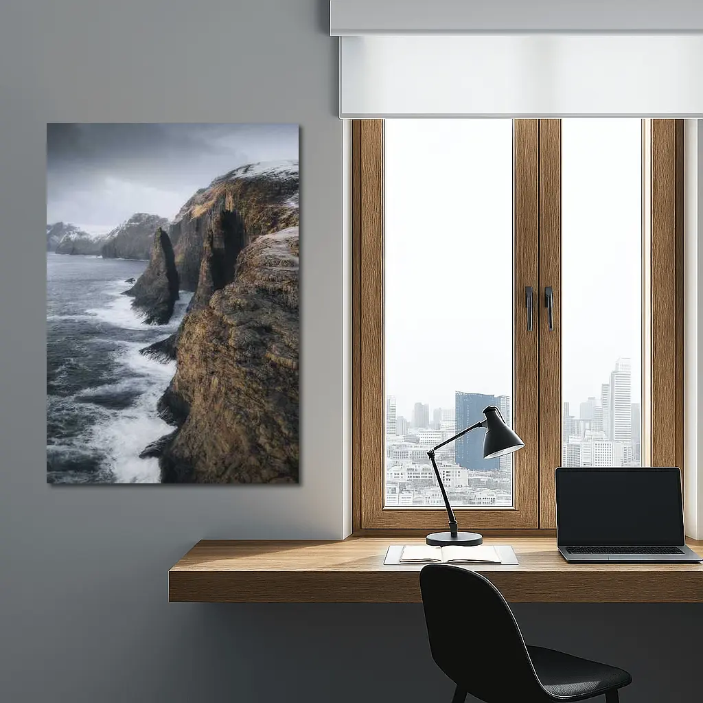 Rocky Coastal Cliffs Winter Ocean Waves – Wall Art