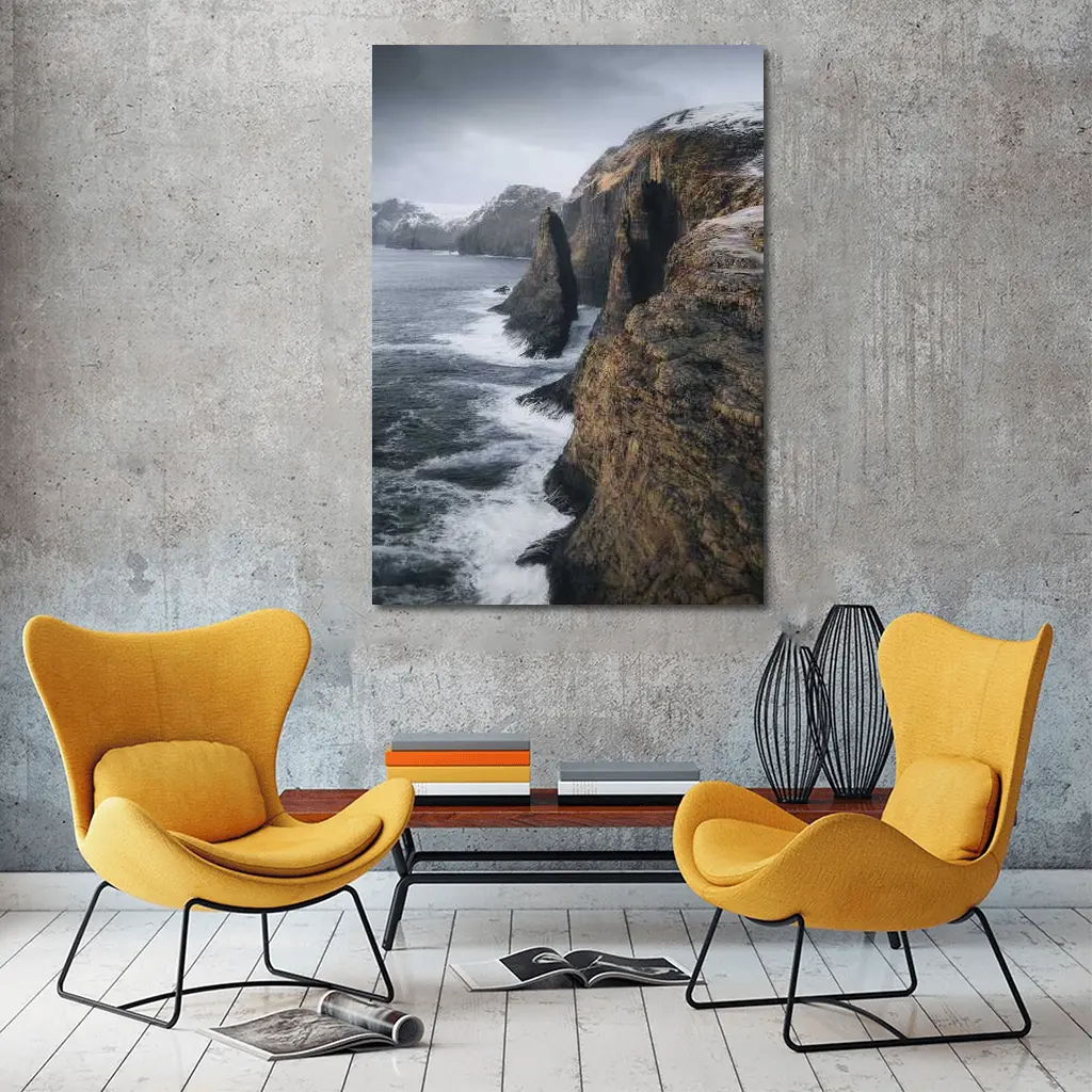 Rocky Coastal Cliffs Winter Ocean Waves – Wall Art