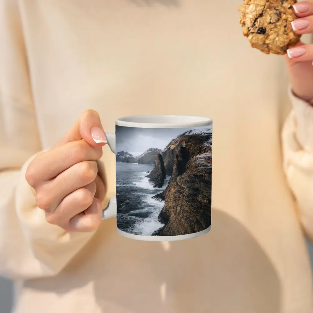 Rocky Coastal Cliffs Winter Ocean Waves – Mugs