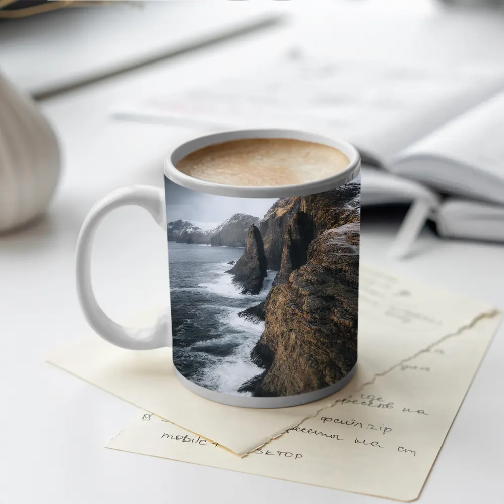 Rocky Coastal Cliffs Winter Ocean Waves – Mugs