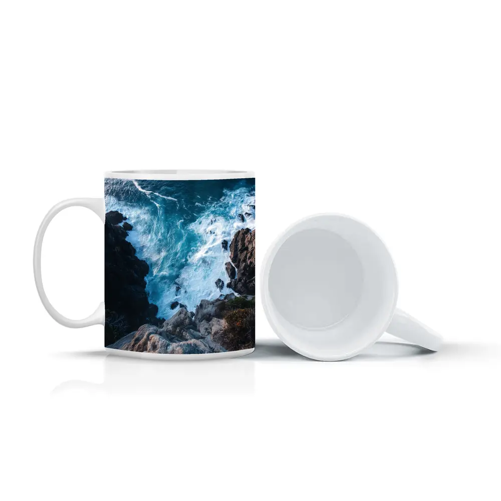 Cliff Edge View Over Ocean Waves – Mugs