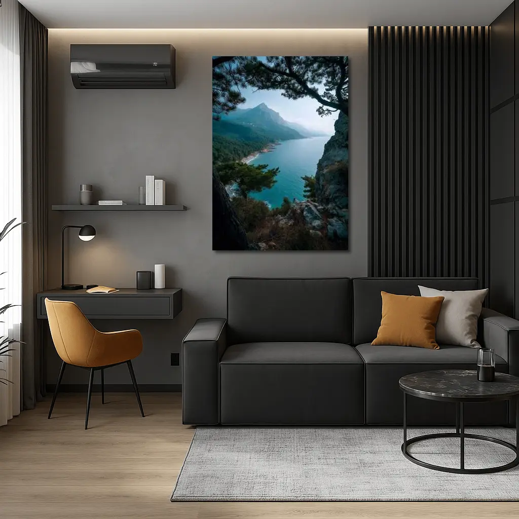 Rocky Coastal Cliffs Pine Trees Mountain View – Wall Art
