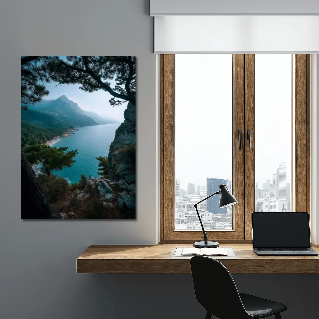 Rocky Coastal Cliffs Pine Trees Mountain View – Wall Art