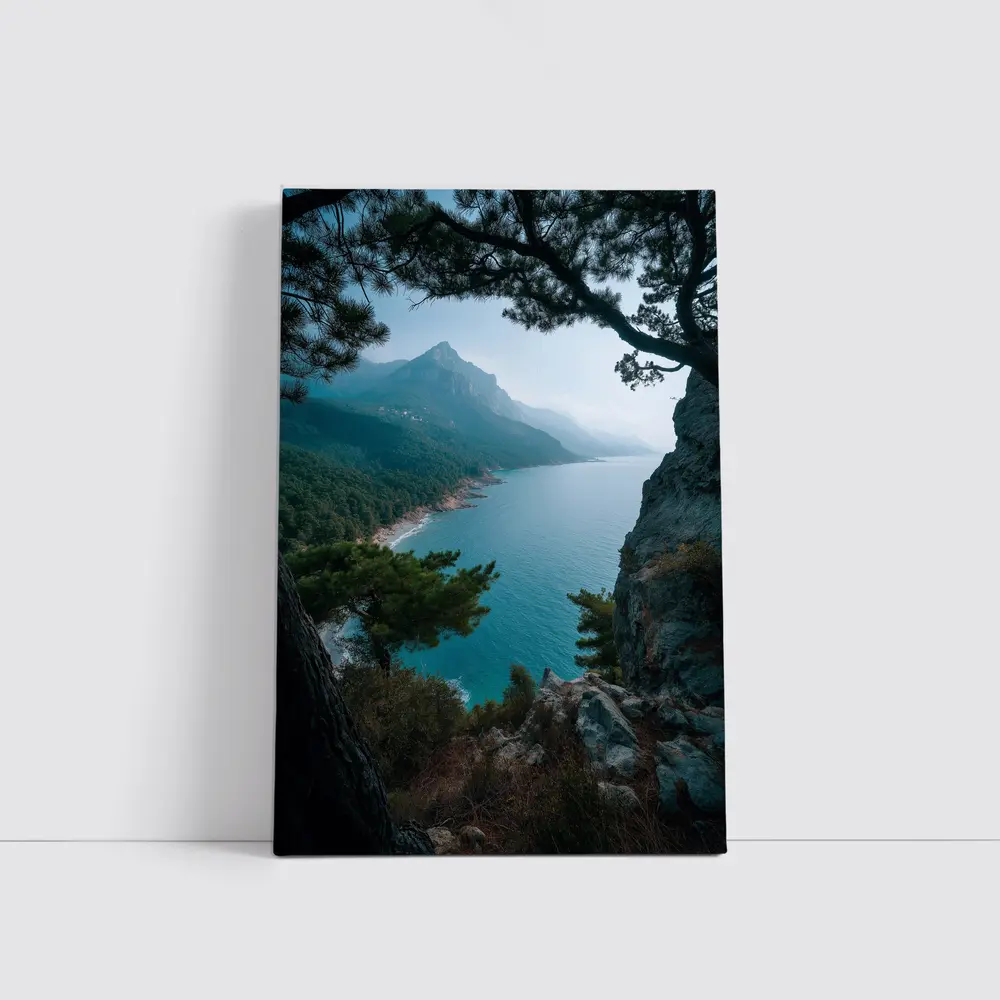Rocky Coastal Cliffs Pine Trees Mountain View – Wall Art