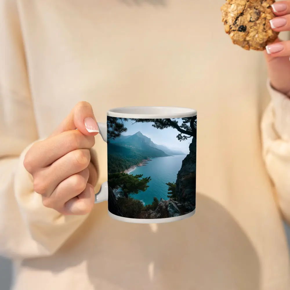 Rocky Coastal Cliffs Pine Trees Mountain View – Mugs
