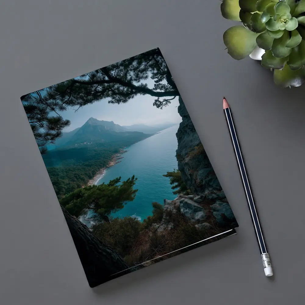 Rocky Coastal Cliffs Pine Trees Mountain View – Notebooks