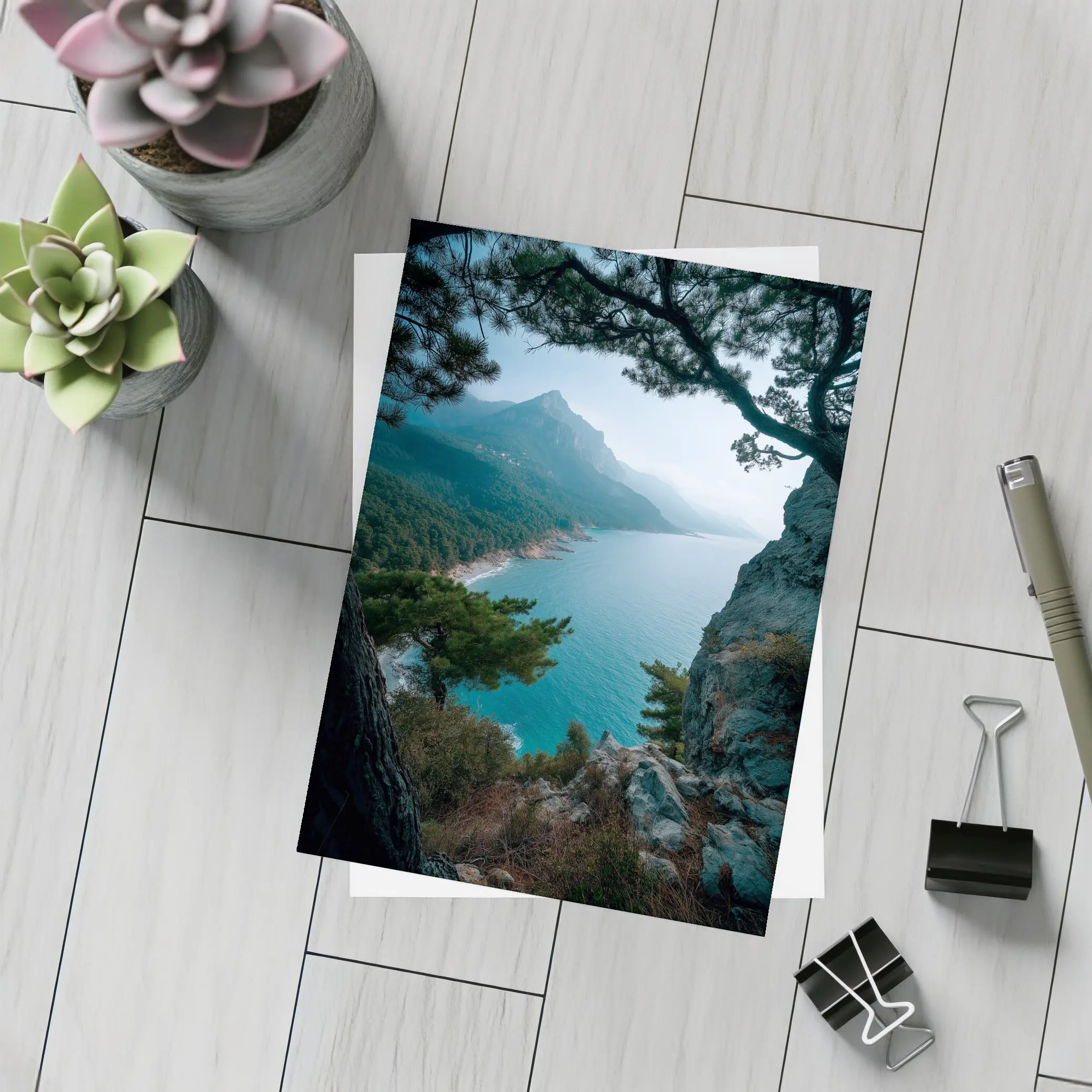Rocky Coastal Cliffs Pine Trees Mountain View – Postcards