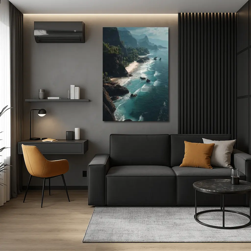 Aerial Coastal Cliffs Turquoise Ocean Waves – Wall Art