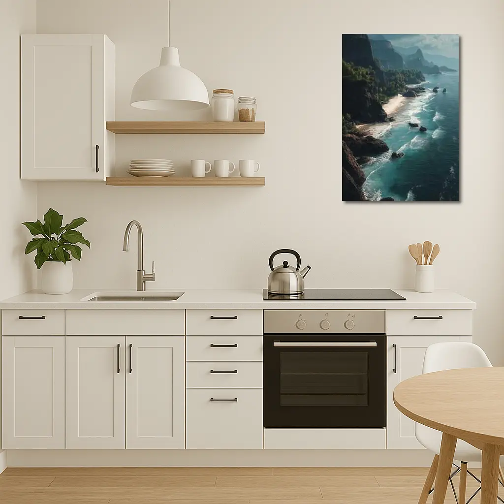 Aerial Coastal Cliffs Turquoise Ocean Waves – Wall Art