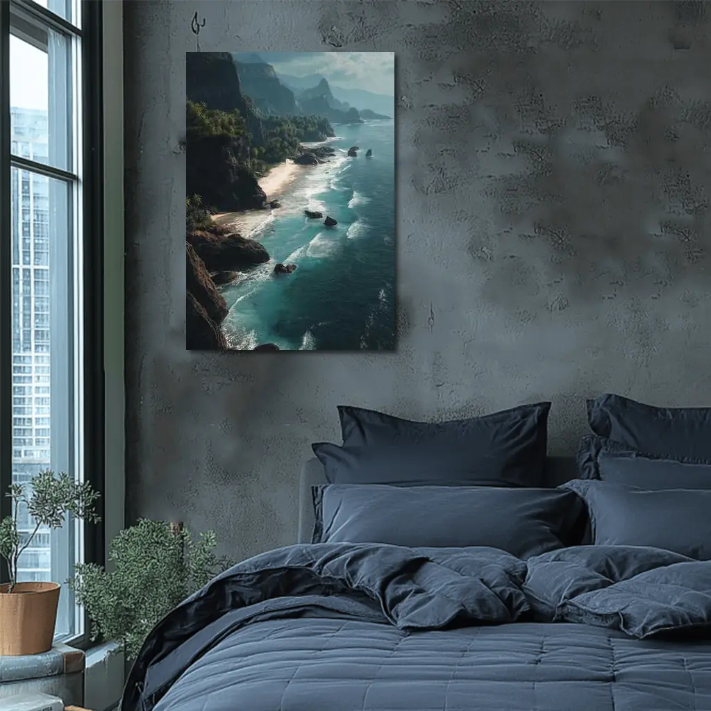 Aerial Coastal Cliffs Turquoise Ocean Waves – Wall Art