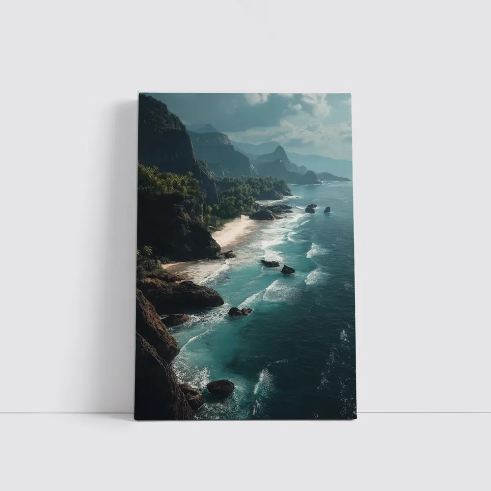 Aerial Coastal Cliffs Turquoise Ocean Waves – Wall Art