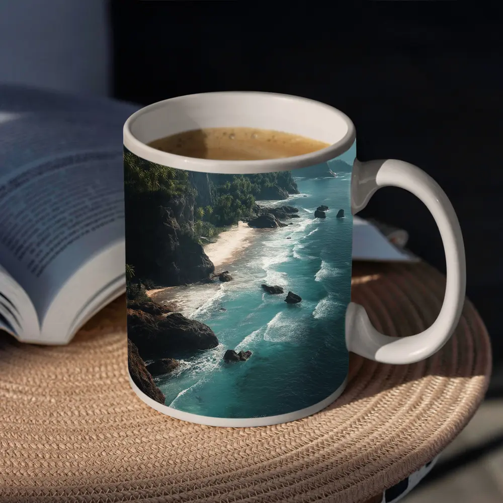 Aerial Coastal Cliffs Turquoise Ocean Waves – Mugs